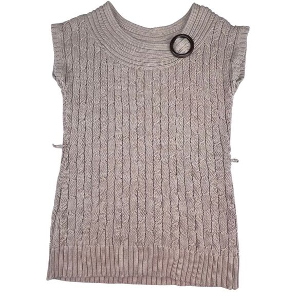 Cato Tunic XL Beige Cable Knit Asymmetrical Neck Top Boho Sleeveless Sweater - Picture 1 of 9